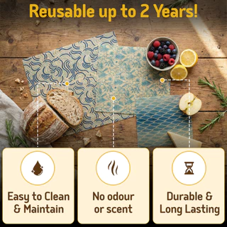 SuperBee ผ้าไขผึ้งห่ออาหาร ล้างใช้ซ้ำ 2 ปี Beeswax Wrap for Food, Set of 3 Reusable Bees Wax Wraps