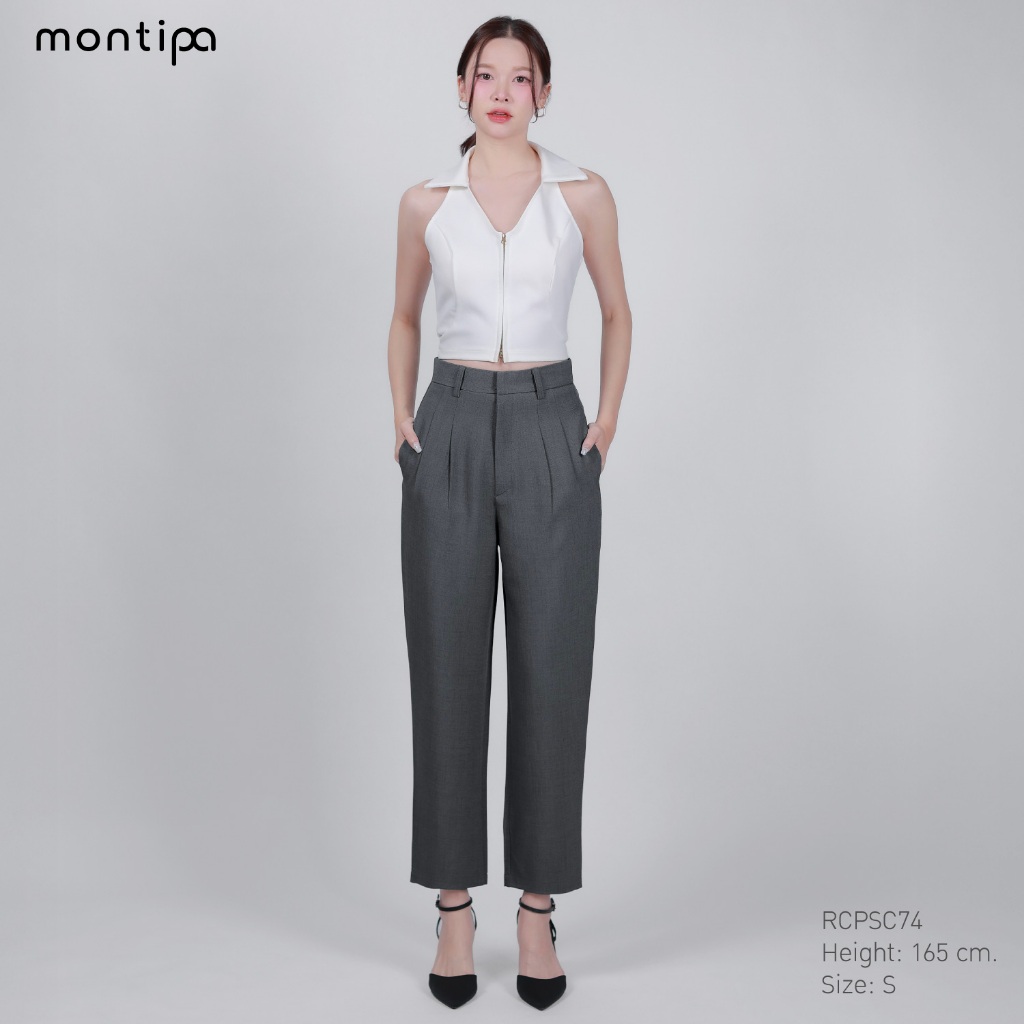 Montipa กางเกงทรงสอบ ซิปหน้า ดีเทลแต่งจีบด้านหน้า ผ้า Comfort RCPSC74