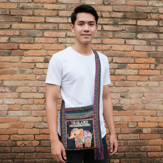 ย่ามลายช้าง กระเป๋าย่าม ผ้าพื้นเมือง ไซส์ 8/9/10/12 นิ้ว 2 ช่อง 2 ซิป กระเป๋าสะพายข้าง มีผ้าซับใน ผ้านากาลายสวย ถุงย่าม