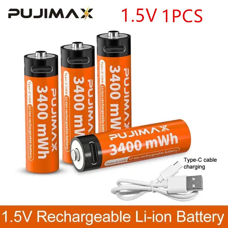 PUJIMAX ถ่านชาร์จ 1.5V AA3400mWh/AAA 1100mWh ราคา1ก้อน/1PCS แถมสายชาร์จให้