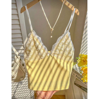 🇹🇭• พร้อมส่ง เสื้อสายเดี่ยว สีเหลือง-พาสเทล ละมุนๆ (แต่งลูกไ…