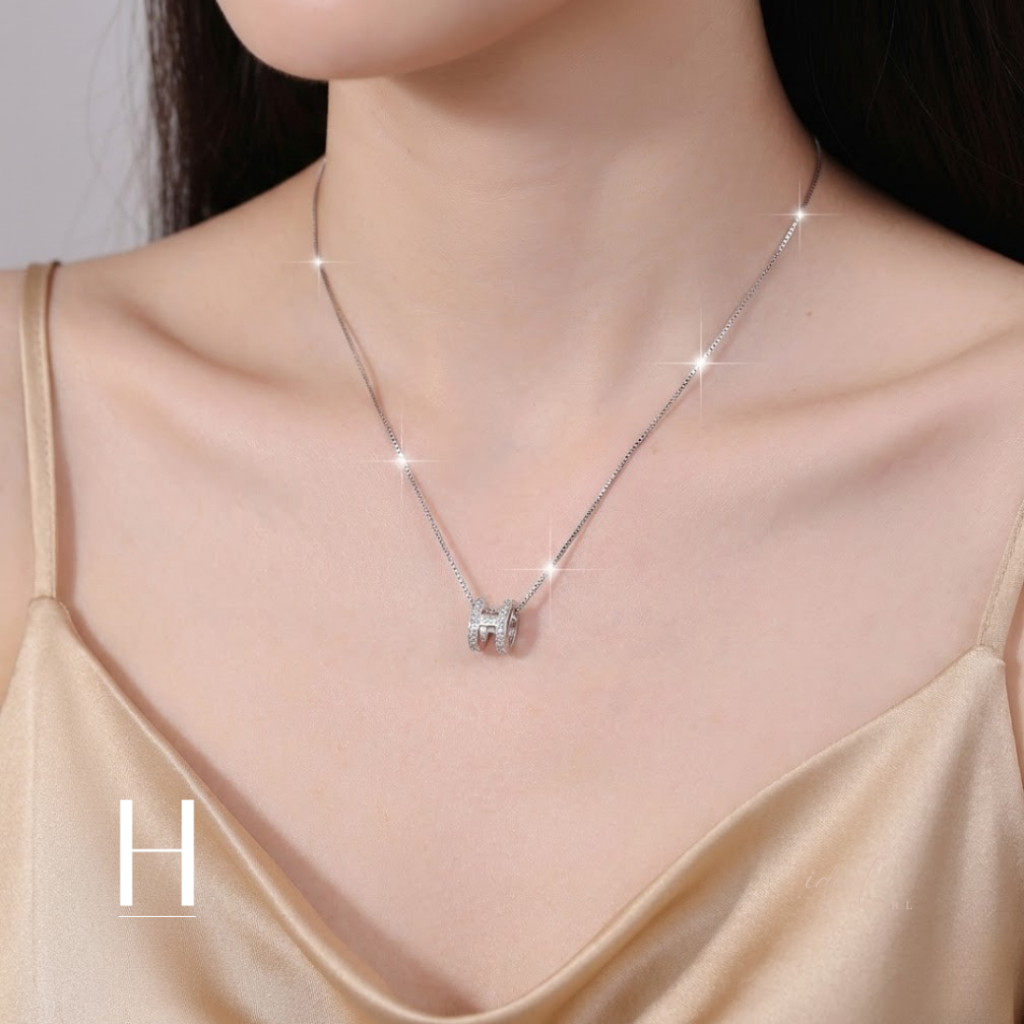 iDEAL สร้อยคอเพชร H สร้อยเงิน สร้อยคอแฟชั่น สร้อยคอผู้หญิง สร้อยเงินแท้ สร้อยคอผู้หญิง สร้อยคอนำโชค