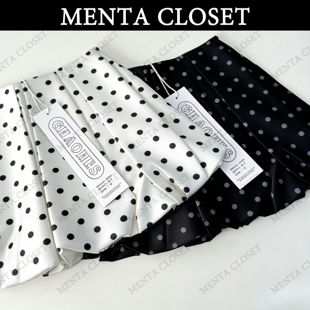 MentaCloset🖤 รุ่นใหม่ฤดูร้อน กระโปรงมินิลายจุดน่ารัก สีดำและสีขาว มีซับใน กระโปรงเอวสูงพิมพ์ลายสไตล์เกาหลี🩵2047