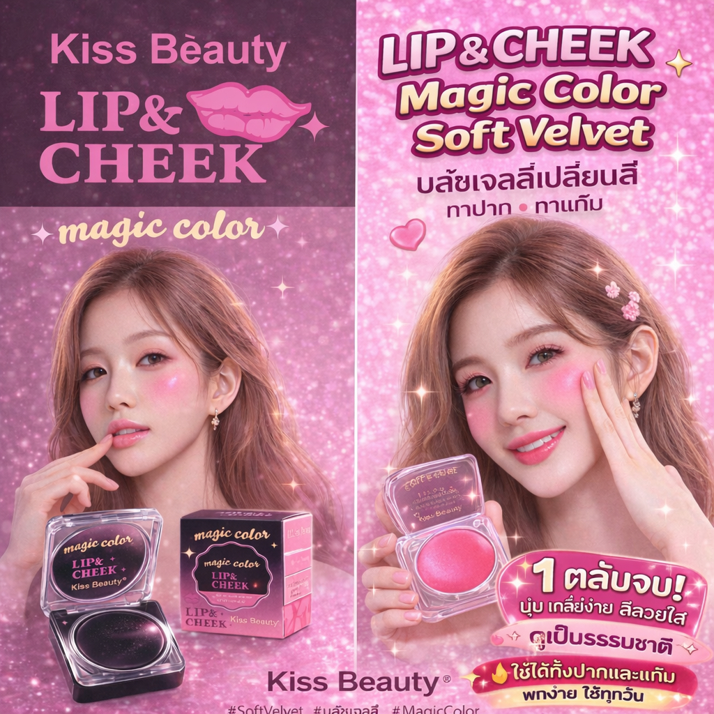 Kiss​ Beauty​ Magic​ Colors​ Lip​ &​ Cheek บลัชดำ​ บ​ลัช​ออนเนื้อเจลลี่​ บลัชเจลลี่​เปลี่ยน​สี สีสวย