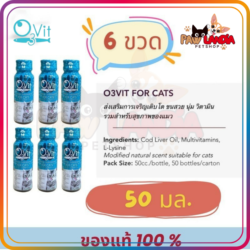 (( แมว 6 ขวด )) O3vit cat 50 ml. Exp.10/2026 วิตามินบำรุง แมว ให้อ้วน ขนสวย แข็งแรง มีไลซีน เสริมภูม
