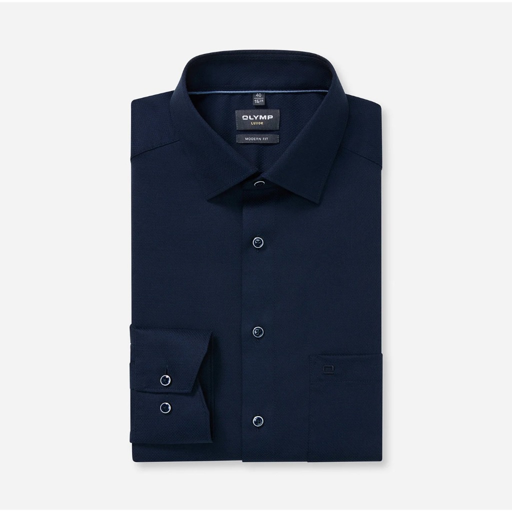 OLYMP LUXOR SHIRT เสื้อเชิ้ตผู้ชายแขนยาว ทรงตรง  Modern Fit สีกรมท่า SPRI26