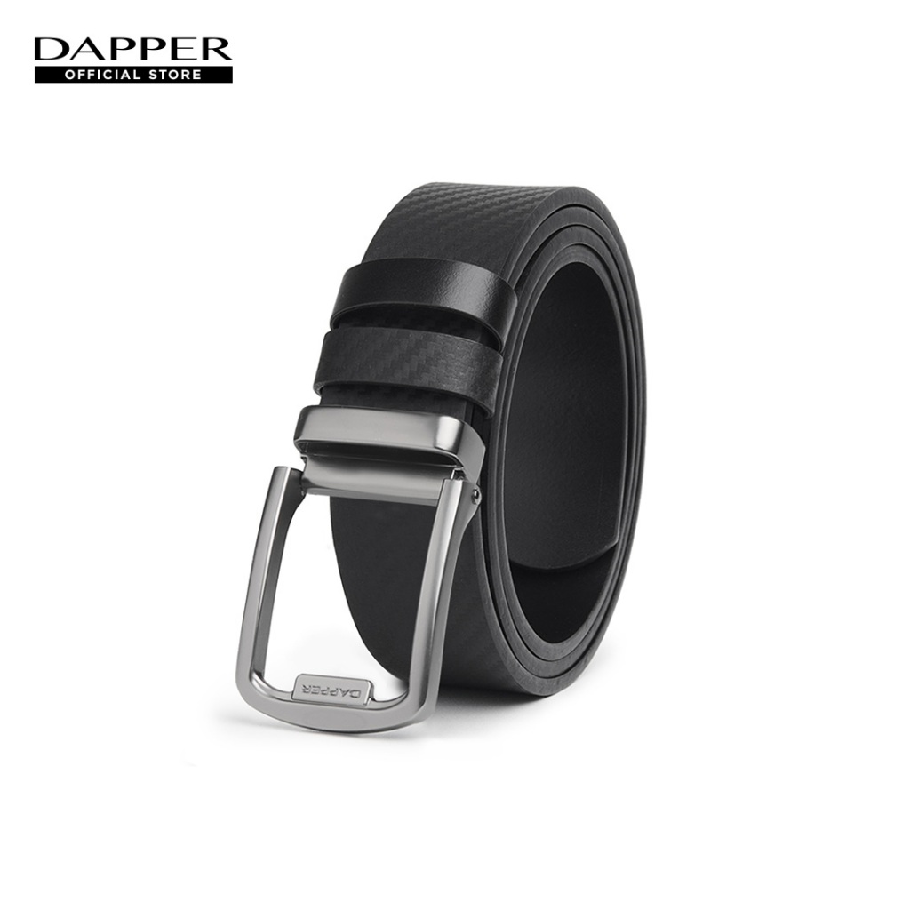 DAPPER เข็มขัดหนัง Carbon Fiber Slim Plaque Buckle Belt สีดำ (BBC/BK/1397PG)