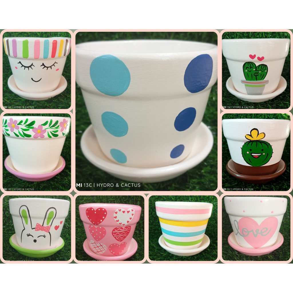 กระถางปลูก เซรามิกดินเผา 4 นิ้ว พร้อมจานรอง (สินค้าพร้อมส่งผลิตในไทย)