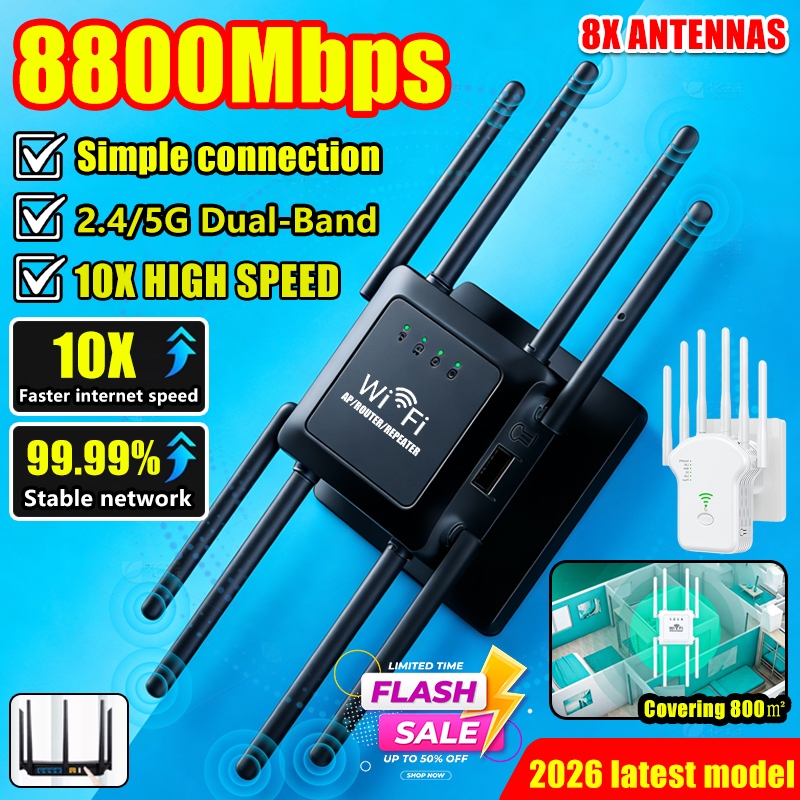 🔥รุ่นล่าสุดในปี 2026🔥8WIFI 5GHz ตัวขยายสัญญาณ300% มเข้าไปถึง1000㎡ wifi repeater Extender ตัวดึงสัญญาณ ตัวดูดสัญญาณ