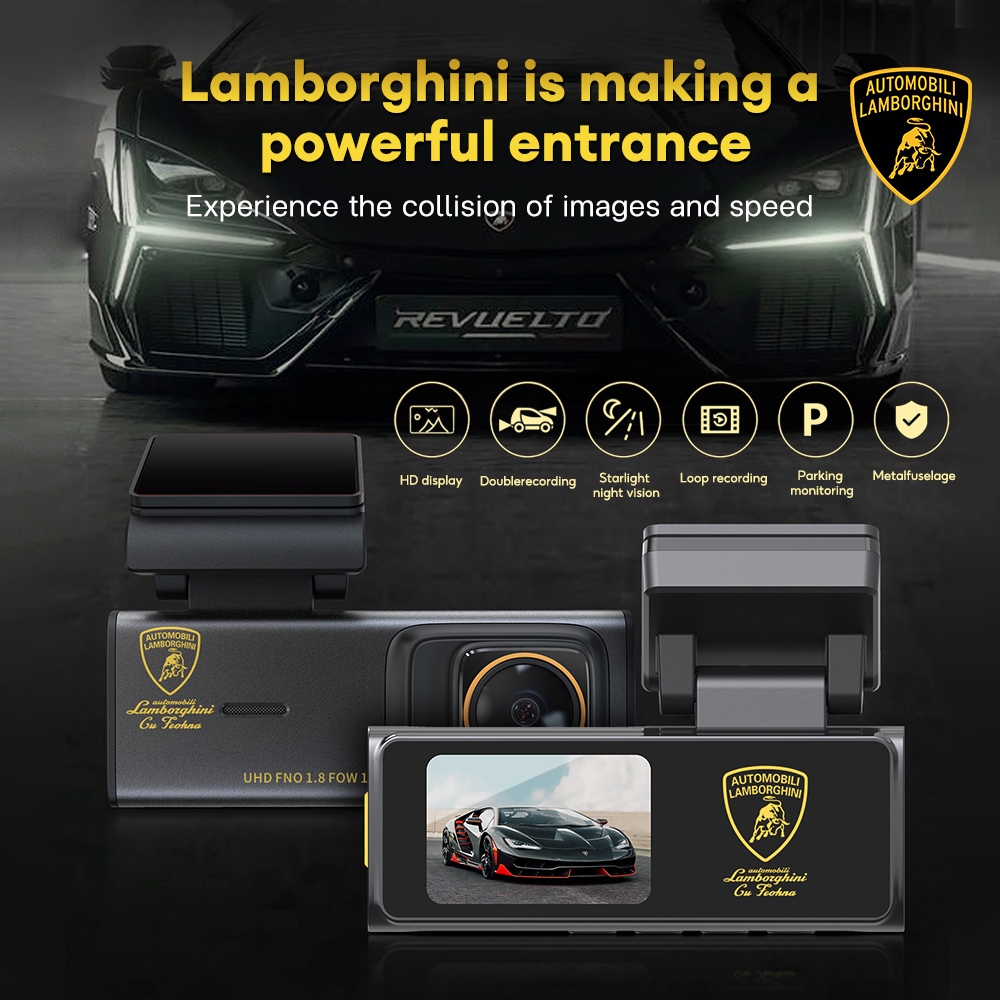 Lamborghini F1970 กล้องติดรถยนต์ WiFi, Full-view IPS screen,กล้องหน้าและหลังความละเอียด 1080p, Scree