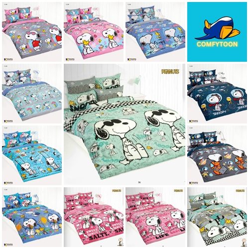 TOTO ผ้าปูที่นอนลายการ์ตูนสนู๊ปปี้ SNOOPY แท้ 100% ชุดเครื่องนอน 3.5/5/6 ฟุต นุ่มสบาย ไม่เป็นขุย SP118 SP119 SP120 SP121