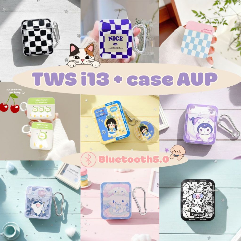 พร้อมจัดส่ง หูฟังบลูทูธไร้สาย i13 พร้อมเคสลายน่ารักมาก มีไมโครโฟน Bluetooth 5.0 พกพาใช้ได้กับทุกรุ่น