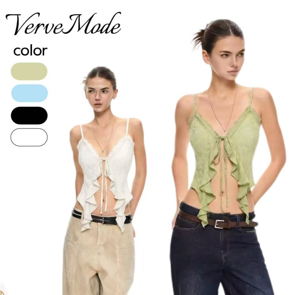 VerveMode.🍓 จัดส่งในประเทศไทย🍓เสื้อสายเดี่ยวลูกไม้สไตล์ยุโรปและอเมริกาสุดเซ็กซี่