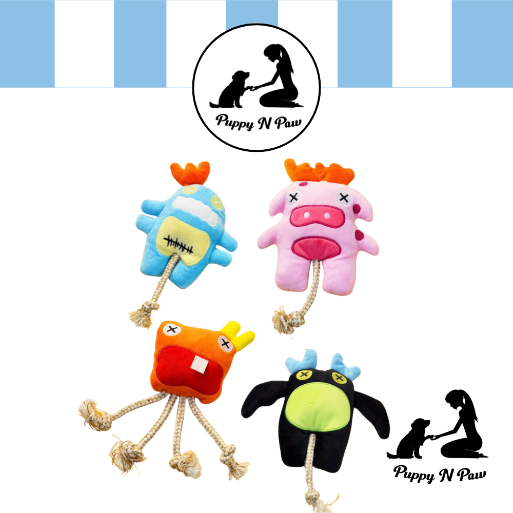 Puppy N Paw 4 Monsters Plush Toy ของเล่นสุนัข ตุ๊กตาของเล่นมีเชือก สำหรับกัด ของเล่นฝึกทักษะ มีเสียง