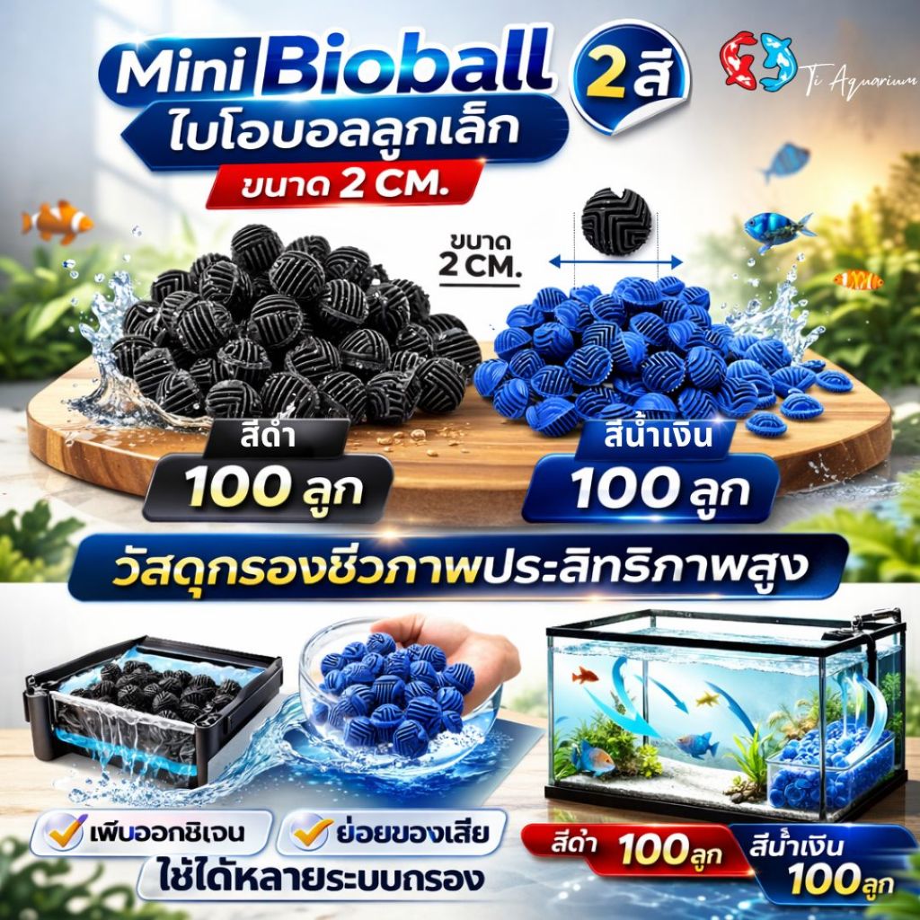 วัสดุกรองน้ำชนิดพิเศษ ซุปเปอร์ไบโอบอล (ลูกเล็ก) 100 ลูก ขนาด2cm