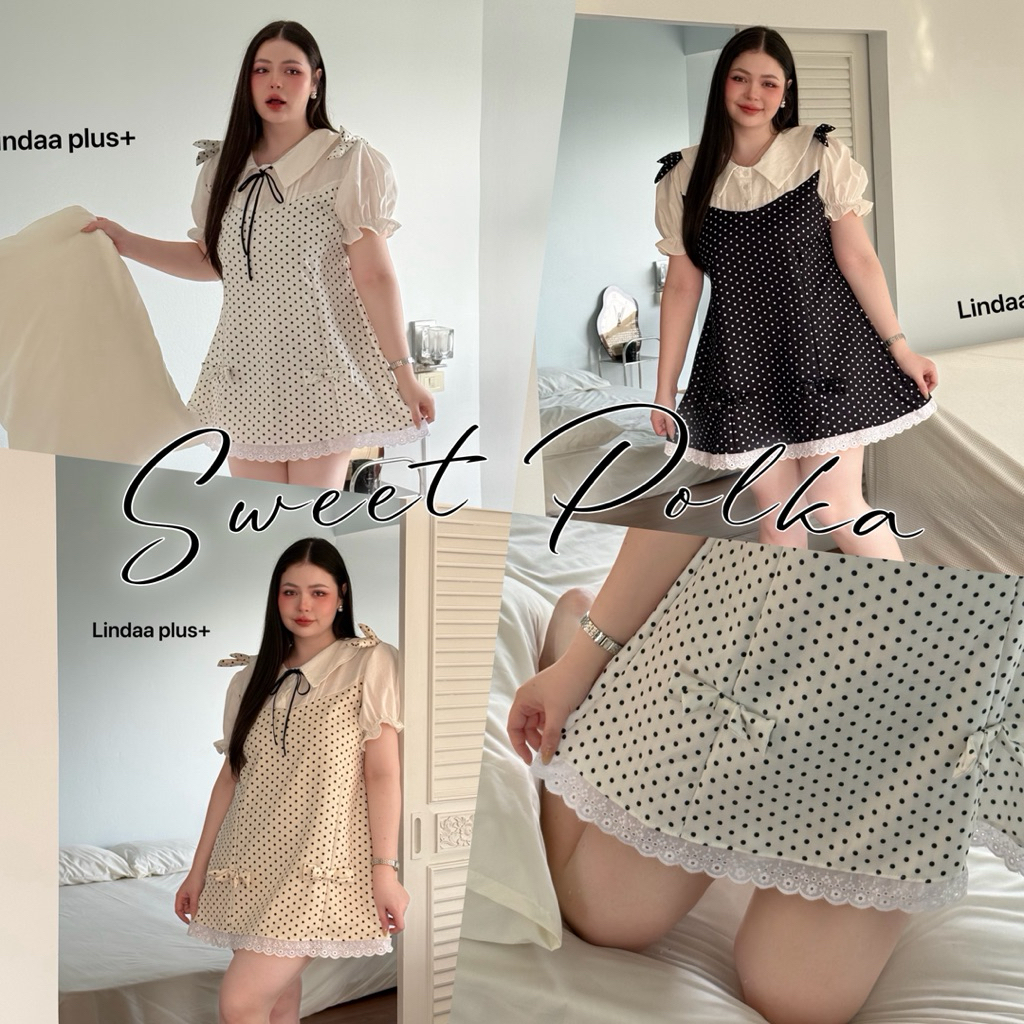 🧸𝐂𝐡𝐮𝐛𝐛𝐲𝐋𝐚𝐧𝐝.(อก38-52)🪐SweetPolka Dress🪐รุ่นสวีทโพลก้า เดรสสาวอวบ ไซส์ใหญ่ ลายจุดสุดฮิต #Dr093