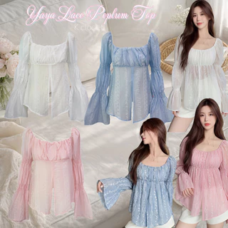 เสื้อญาญ่าโรซี่บางพิมพ์ลาย สาวอวบใส่ได้อกถึง 38นิ้ว Yaya Rosy Blouse