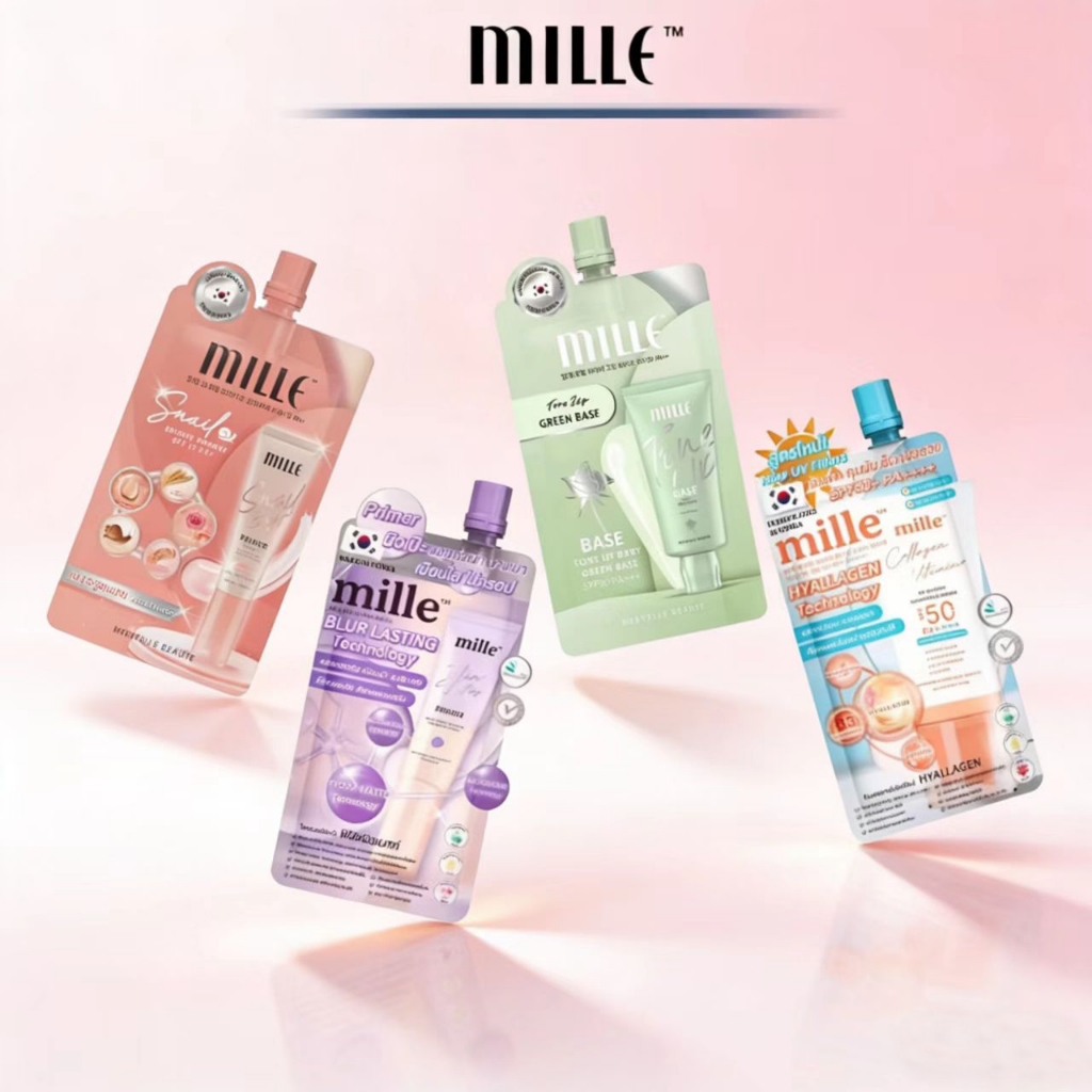🔥(1 ซอง)  MILLEprimer bb ครีมซองมิลเล่ super miacle skin cover /whitening gold rose BB snail primer/