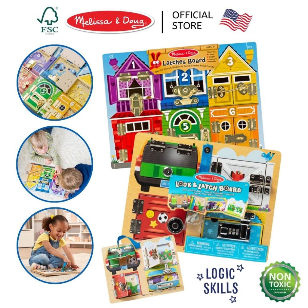 (ของแท้ USA) กระดานฝึกเปิดกลอนประตู ฝึกทักษะชีวิต Locks & Latches Board Melissa & Doug ฝึกกล้ามเนื้อมัดเล็ก ของเล่น 3785