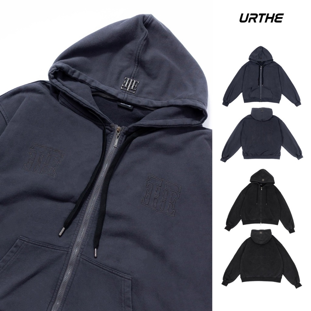 URTHE - เสื้อฮู้ดดี้ เสื้อกันหนาว Oversize รุ่น MATERIALISTIC FADED ZIPUP
