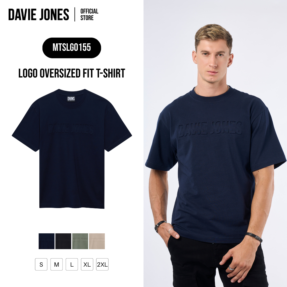DAVIE JONES [BE FEARLESS] เสื้อยืดผู้ชาย Logo Oversized Fit T-Shirt สีกรม ดำ เขียว กากี LG0155