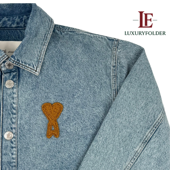 Ami Paris De Coeur Overshirt Cotton Knitted เสื้อเชิ้ตยีนส์ รุ่น UJK897 สี Blue ของแท้ 100%