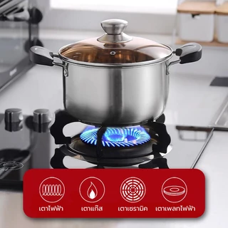 PINMU หม้อสตูว์ วัสดุสแตนเลสแบบหนา พร้อมฝาปิด 16-28cm. มีด้ามกันความร้อน หม้อต้มนม หม้อโจ๊ก