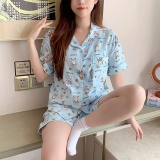 🔥อก42-50 นิ้ว ผ้าไหมญี่ปุ่น🔥ชุดนอนเนื้อผ้าเกรดพีเมี่ยม ไซร์ L-4XL คอปก แขนสั้นขาสั้น พร้อมส่งจากไทย