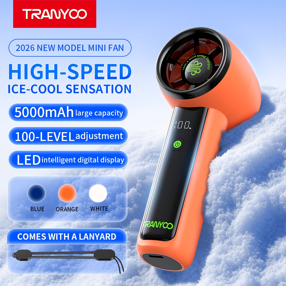 TRANYOO-FX01 พัดลมขนาดเล็ก พัดลมแรงลมแรง ปรับได้ 100 ระดับ  ระดับแบตเตอรี่ความจุสูง 5000mAh