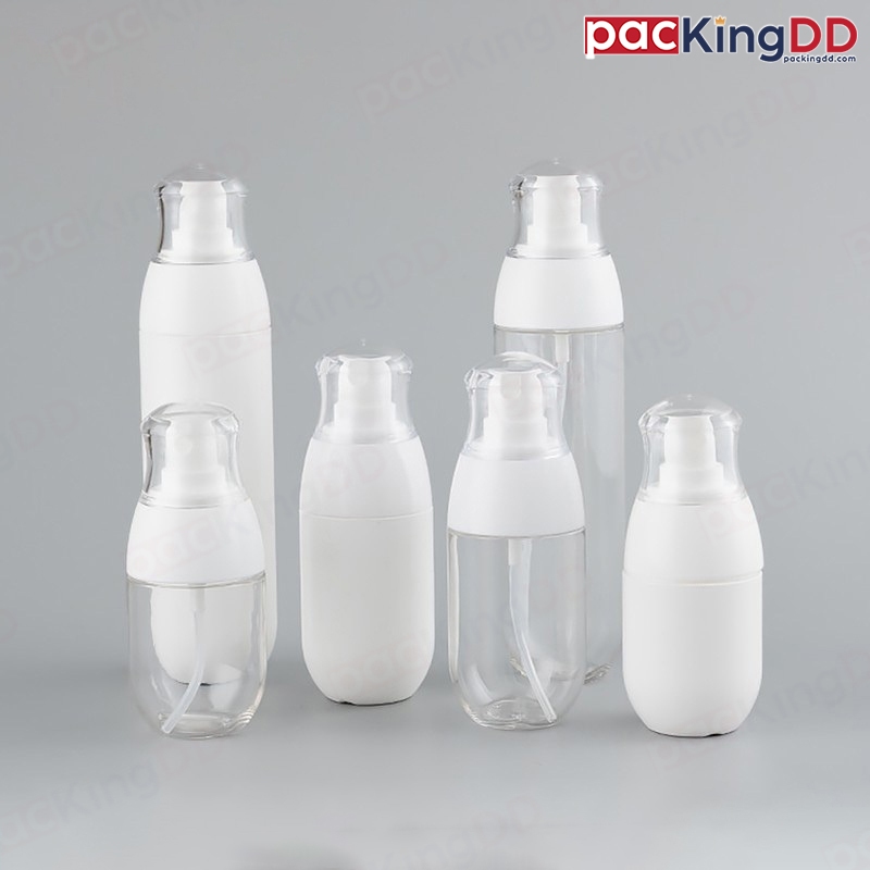 (แพ็ค 10 ชิ้น) ขวดสเปรย์ พลาสติก PETG Infusa ทรงกระบอกมน สีขาว สีใส #P348 ขนาด 30, 50, 100 ml. Packi