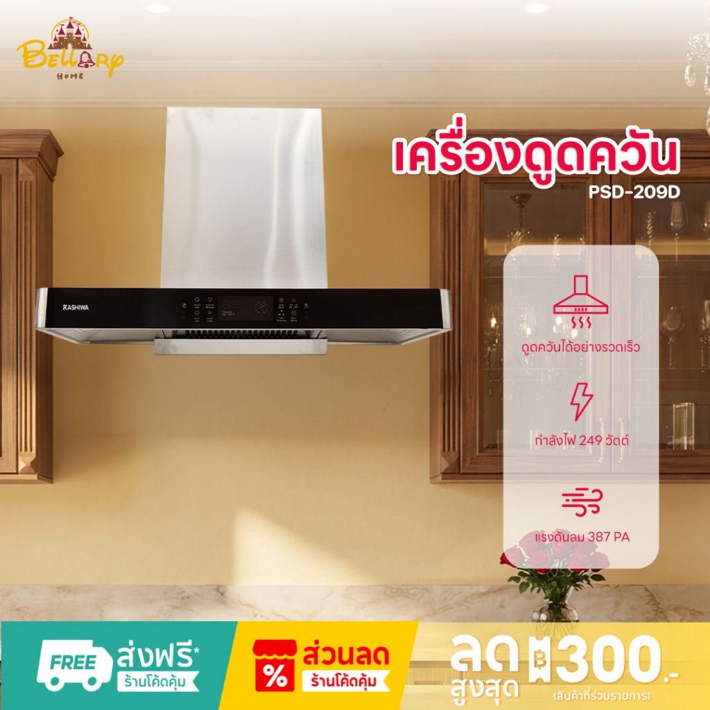 Kashiwa เครื่องดูดควันขนาดใหญ่ รุ่น PSD-209D เครื่องใช้ในบ้าน ปล่องดูดควัน กำลังไฟ 249 วัตต์