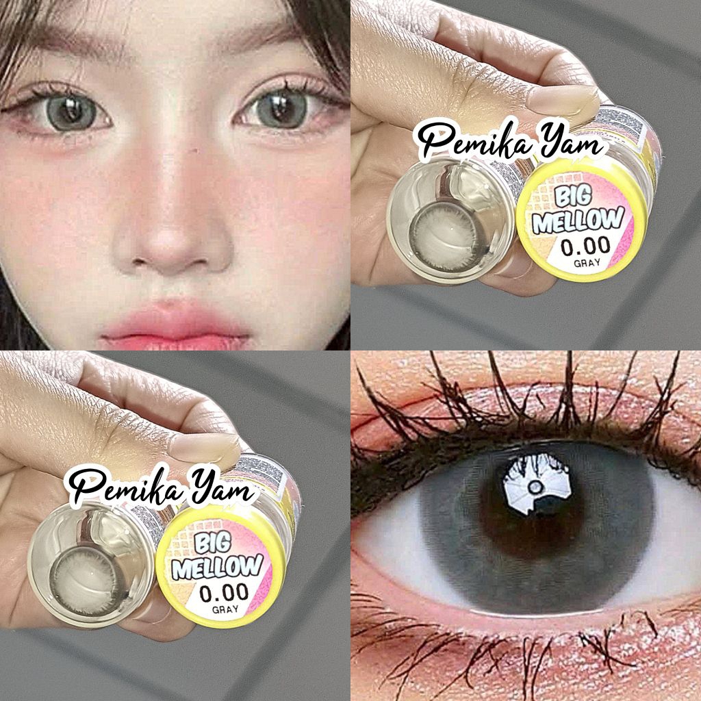 คอนแทคเลนส์แฟชั่น ลาย Big Mellow Gray สีเทา ตาโตมาก เลนส์ 15.0 mm ค่าอมน้ำ 65% รายเดือน ( U lens )