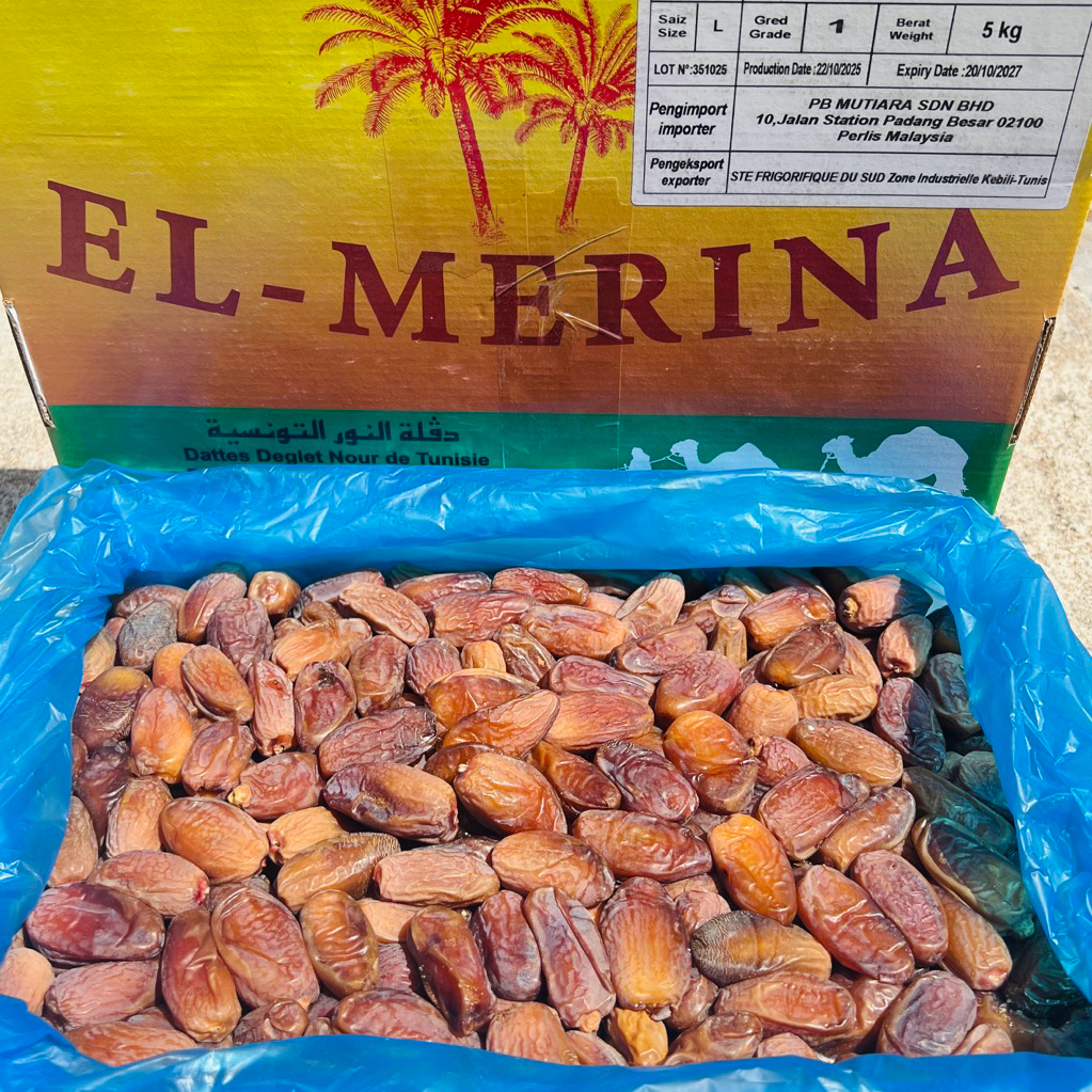 (ยกลัง) อินทผลัมเดทเรทนัวร์ไร้ก้านยกลัง EL-MERINA (5กิโลกรัม) หวานน้อย หอม สะอาด อร่อยย หมดอายุ 06/12/2027