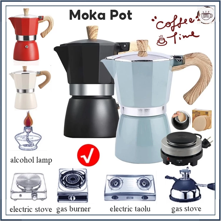 ☕☕☕ กาต้มกาแฟ หม้อต้มกาแฟสด Moka pot ความจุ 3/6Cup ใช้งานกับเตาไฟฟ้า เตาแก็ส เตาแคมป์ปิ้ง (ส่งกระดาษกรอง +100pcs)