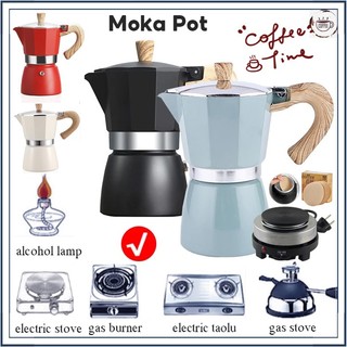 ☕☕☕ กาต้มกาแฟ หม้อต้มกาแฟสด Moka pot ความจุ 3/6Cup ใช้งานกับเตาไฟฟ้า เตาแก็ส เตาแคมป์ปิ้ง （ส่งกระดาษกรอง +100pcs）