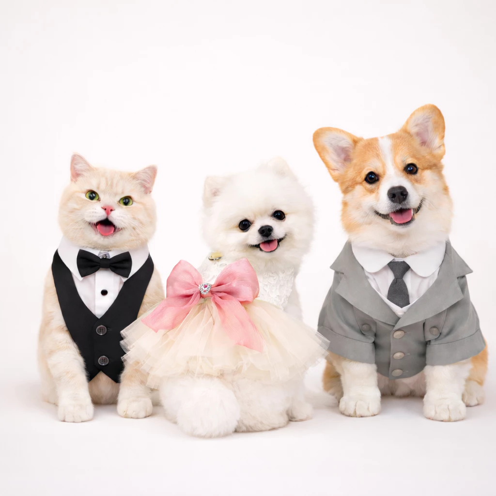 DoggyDolly ชุดสูท ทักซิโด้ เจ้าสาว แต่งงาน สุนัขและแมวขนาดเล็ก ชุดราตรีสัตว์เลี้ยง พรีเวดดิ้ง สวยหรู