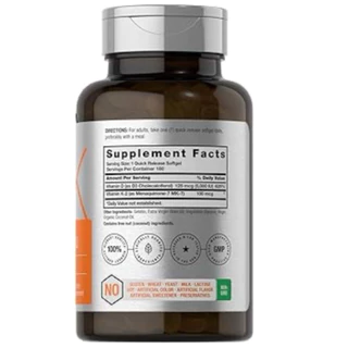 [ HORBAACH ]❇️ ( แพ็คเกจใหม่ - ฝาสีขาว ) K2MK7 ( 100 MCG ) + D3 ( 5000 IU )( 180 SOFTGELS )