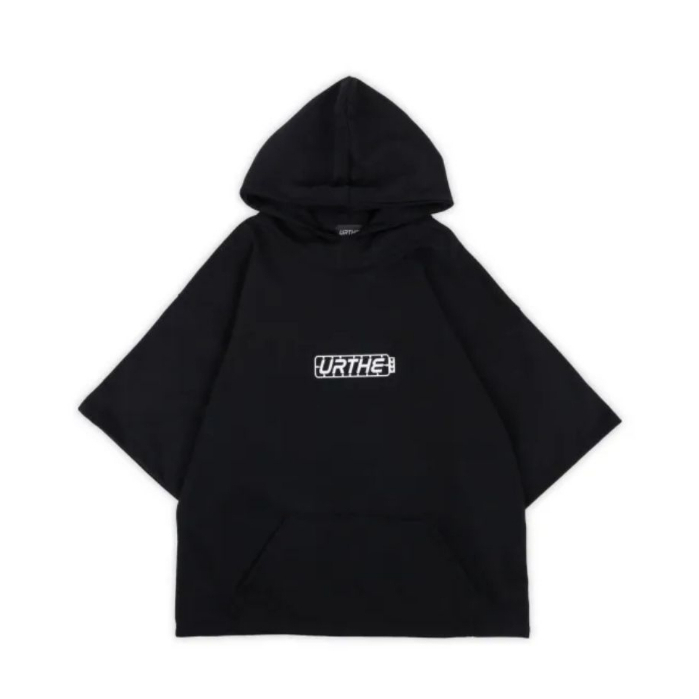 URTHE - THE PART HOODIE เสื้อฮู้ด แขนสั้น OVERSIZE สกรีนลาย ฟรีไซด์ สีดำ สินค้ามือ 2 ไม่มีตำหนิ