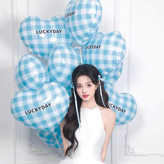 [ส่งด่วน] ลูกโป่งหัวใจ ลายตาราง สีสันสดใส ขนาด 18 นิ้ว (118)