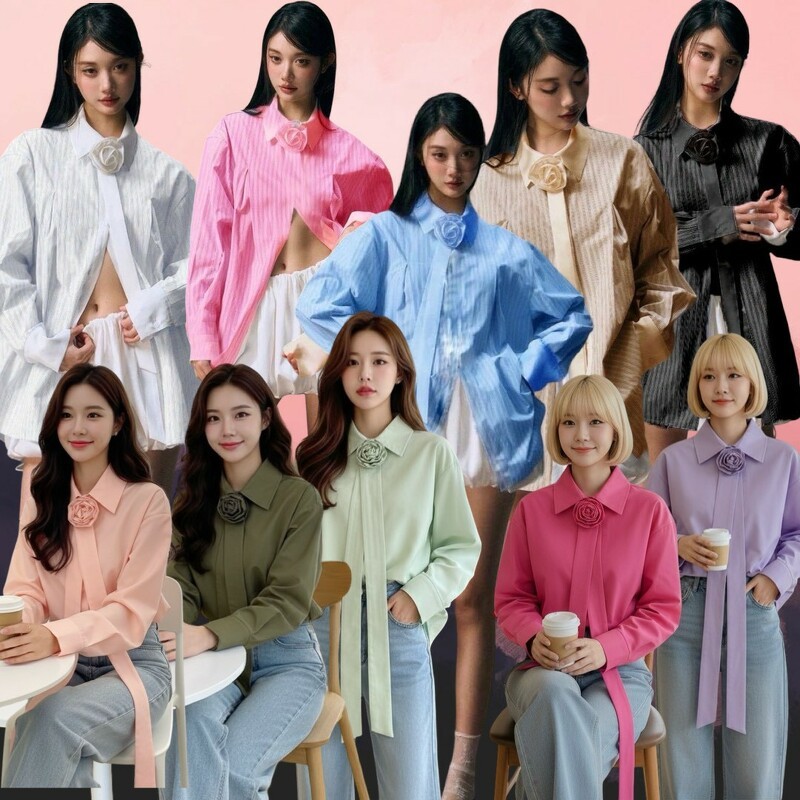 MM22218 เสื้อเชิ้ตแขนยาว แต่งกุหลาบคอเป็นเข็มกลัดเสื้อเชิ้ตแขนยาว แต่งกุหลาบคอเป็นเข็มกลัด สามารถถอด