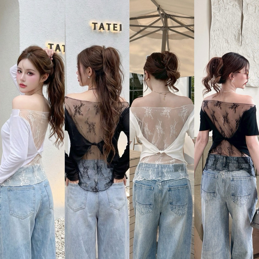 Teera❤️พร้อมส่ง✨เสื้อโชว์หลัง ผ้ายืดcvcอย่างดี💥ไม่ร้อน😎ลูกไม้แต่งหลัง ใส่ได้ 2ฝั่ง ความสวยคอมพลีท‼️VERA LACE TOP sheeny