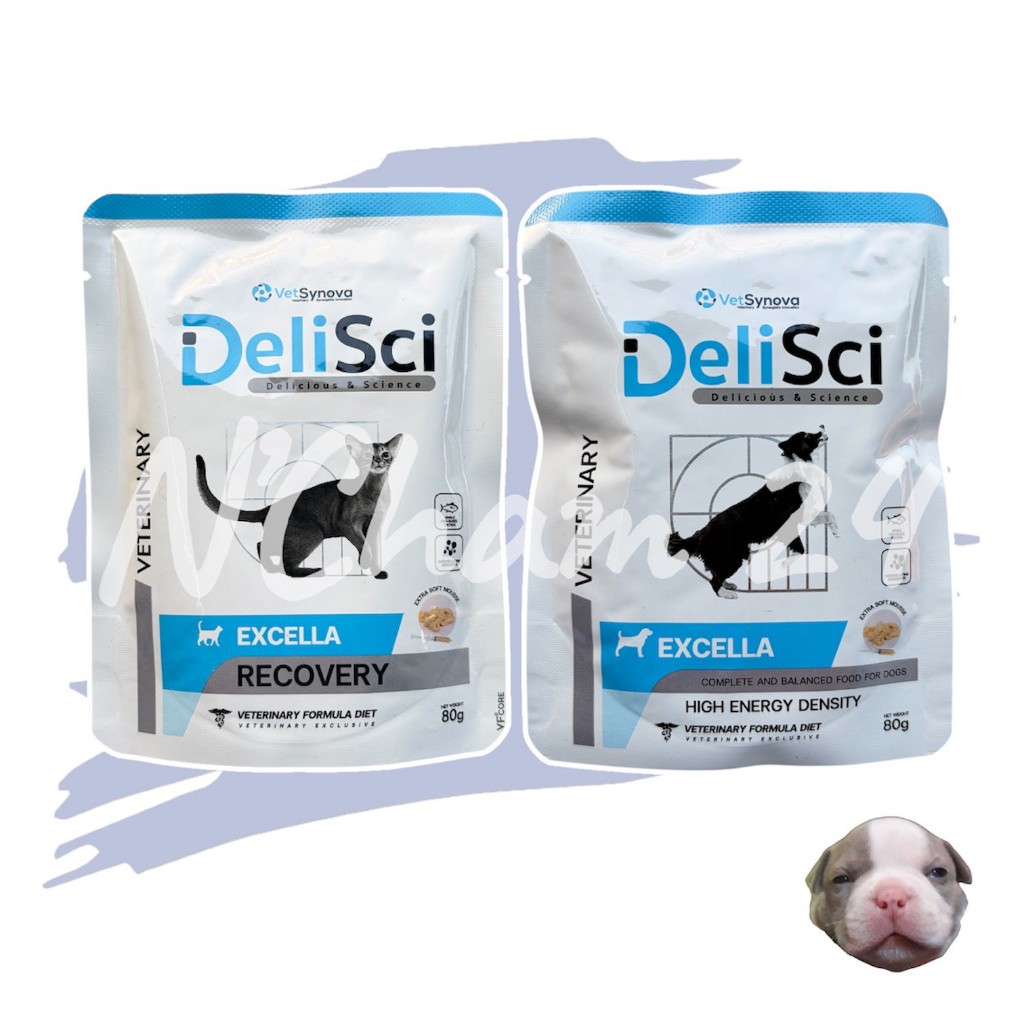 DeliSci Excella สุนัขและแมว บรรจุ 80กรัม อาหารเปียกสัตว์ ขาดสารอาหาร และพักฟื้นที่ต้องการพลังงานสูง