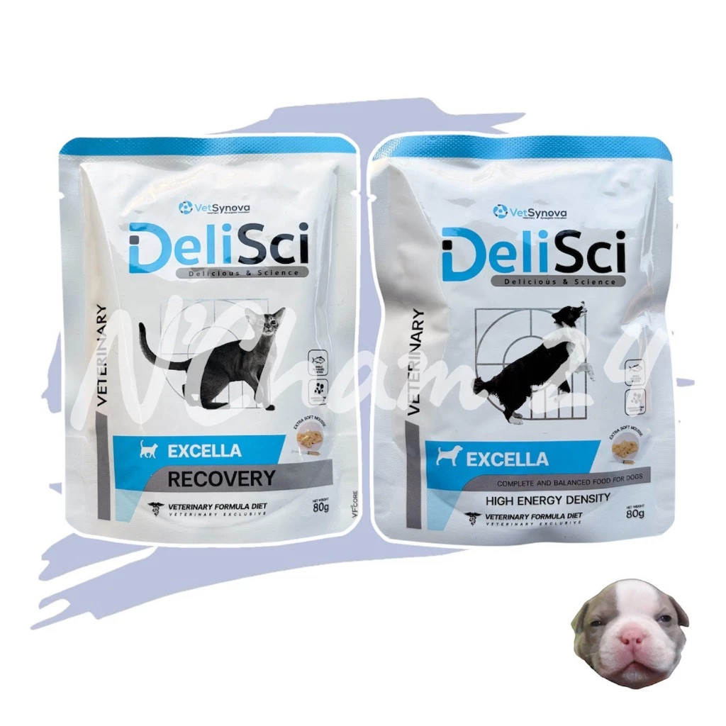 DeliSci Excella สุนัขและแมว บรรจุ 80กรัม อาหารเปียกสัตว์ ขาดสารอาหาร และพักฟื้นที่ต้องการพลังงานสูง
