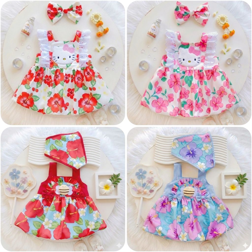 ชุดเดรสเด็กลายดอก ซัมเมอร์ สงกรานต์ เด็กผู้หญิงน่ารักๆ เด็กแรกเกิด - 18เดือน