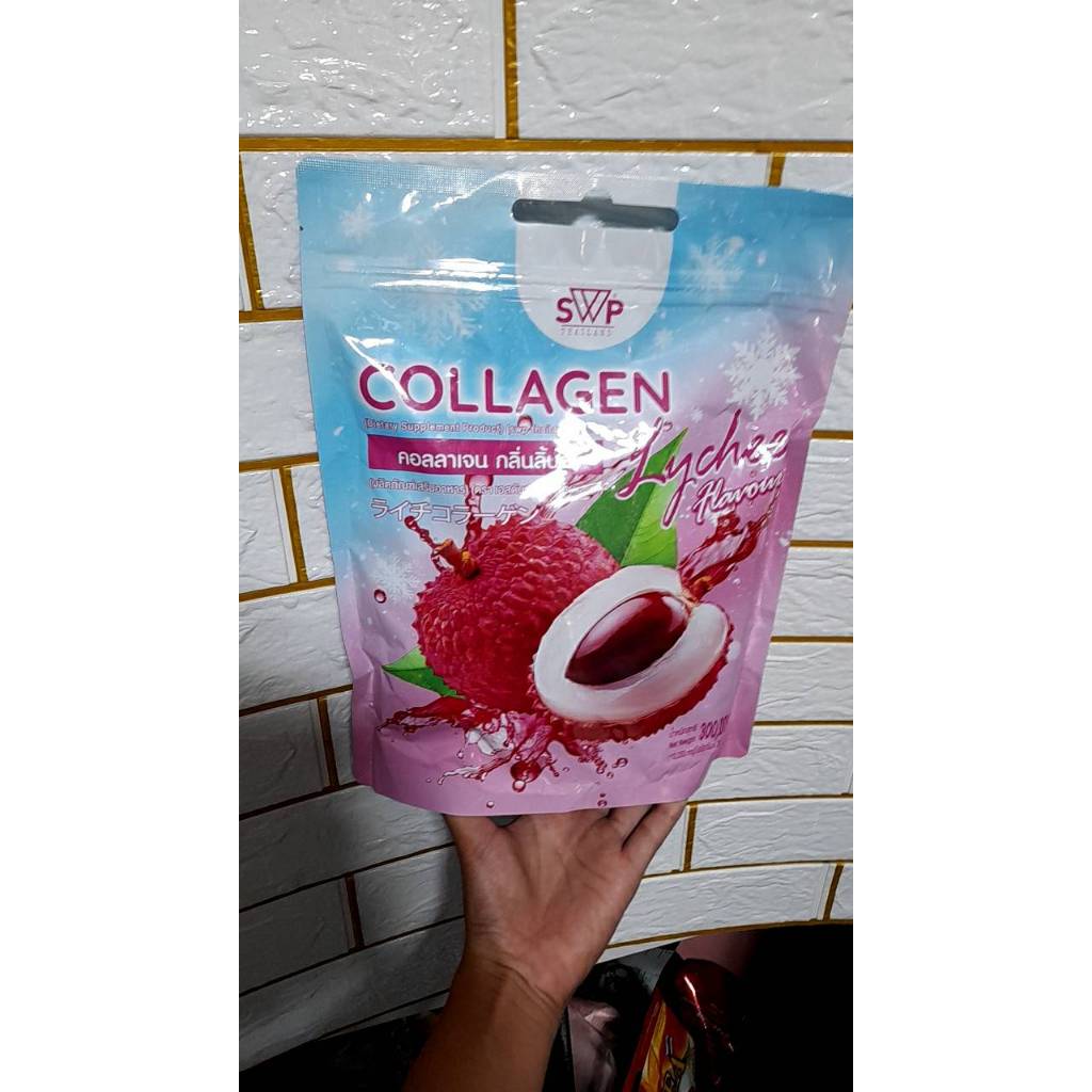 SWP COLLAGEN คอลลาเจน กลิ่น ลิ้นจี่ ผลิตภัณฑ์เสริมอาหาร ตรา เอสดับเบิล ยูพีไทยแลนด์ 1 ห่อ มี 30ซอง