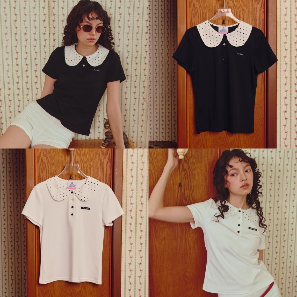 [พร้อมส่ง] CHUUCHOP - (S-2XL) Minnie Dot Polo เสื้อคอบัว แขนสั้น ลายจุด เสื้อผ้าผู้หญิง ระบายอากาศดี ใส่สบาย (C8528)