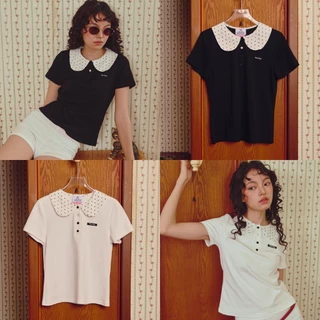 [พร้อมส่ง] CHUUCHOP - (S-2XL) Minnie Dot Polo เสื้อคอบัว แขนสั้น ลายจุด เสื้อผ้าผู้หญิง ระบายอากาศดี ใส่สบาย (C8528)