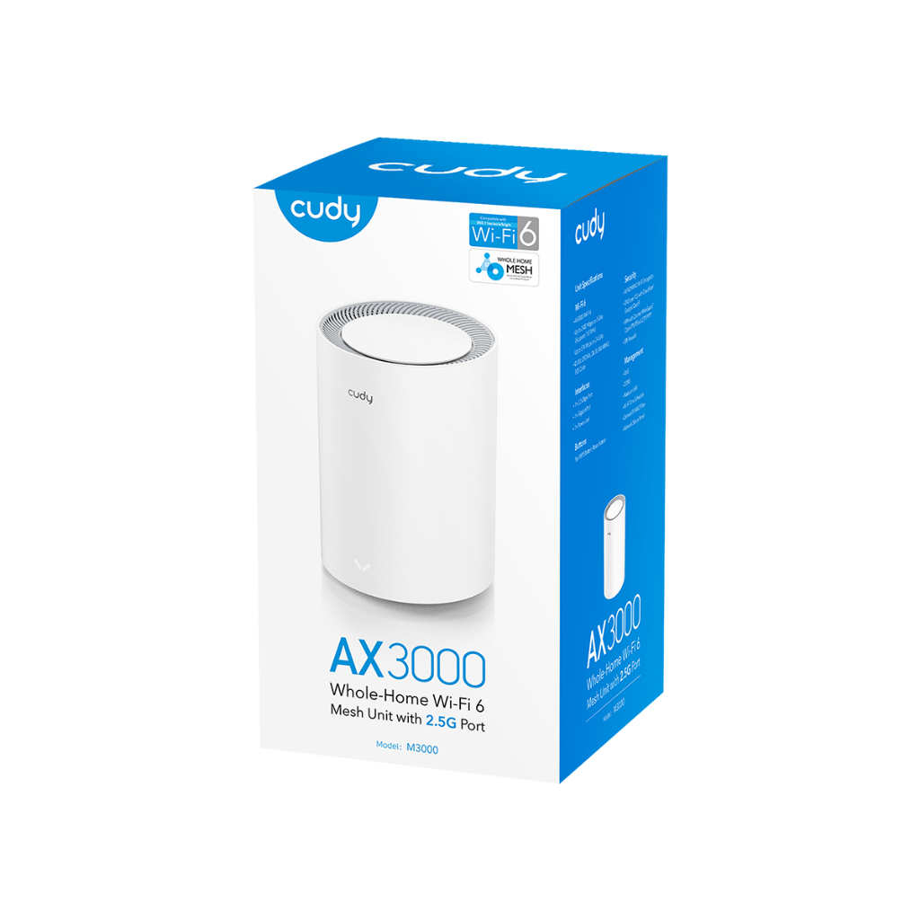 CUDY M3000 (1-Pack) AX3000 Wi-Fi 6 Mesh 2.5G Solution