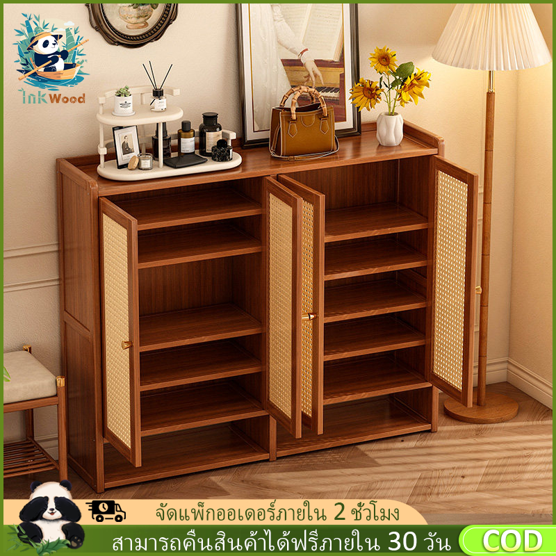 【จัดส่งภายใน 2 ชั่วโมง】ตู้เก็บรองเท้า ชั้นวางรองเท้าไม้ ตู้เก็บรองเท้ากันฝุ่นและระบายอากาศ