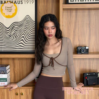 GOOD ENEGY CLUB - RIBBON-SHEER SPORT BRA[5723] สปอร์ตบราผู้หญิง แขนยาว ดีเทลผ้าตาข่าย (7L-7O)